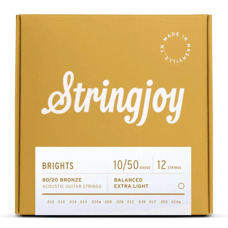 Stringjoy 12-String Acoustic Guitar Strings, 10-50 Gauge, Extra Light, 80/20 Bronze, Ideal for Articulate Tone, Fingerstyle & Picked Techniques