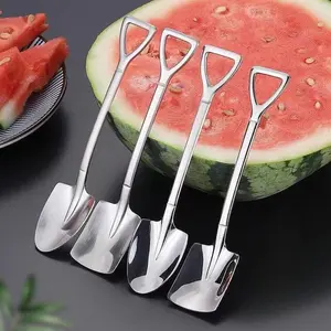 10 PCS Sturdy Shovel-Shaped Stainless Steel Mini Spoon Set, Cutlery Scoops Tableware for Watermelon & Ice Cream, Fun Sports & Outdoor Accessory