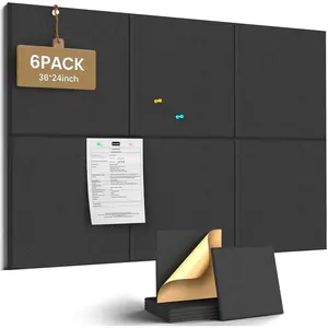Large Cork Board Alternative 36" x 24" - 6 Pack Self-Adhesive Felt Bulletin Board Tiles, Pin Board Vision Board for Walls, Office &  Decor(Black)
