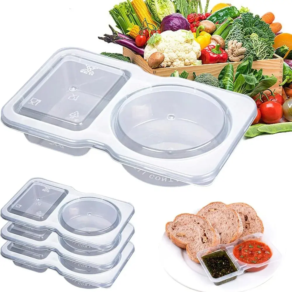 20PCS Reusable Snack Containers with Lids 2 Compartments Seasoning Container Sauce and Dip Containers Olive Oil Dispenser