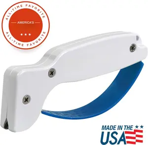 Knife Sharpener, Ergonomic Comfortable Handle, Compact & Easy to Use, Restore and Hone Straight & Serrated Knives, White