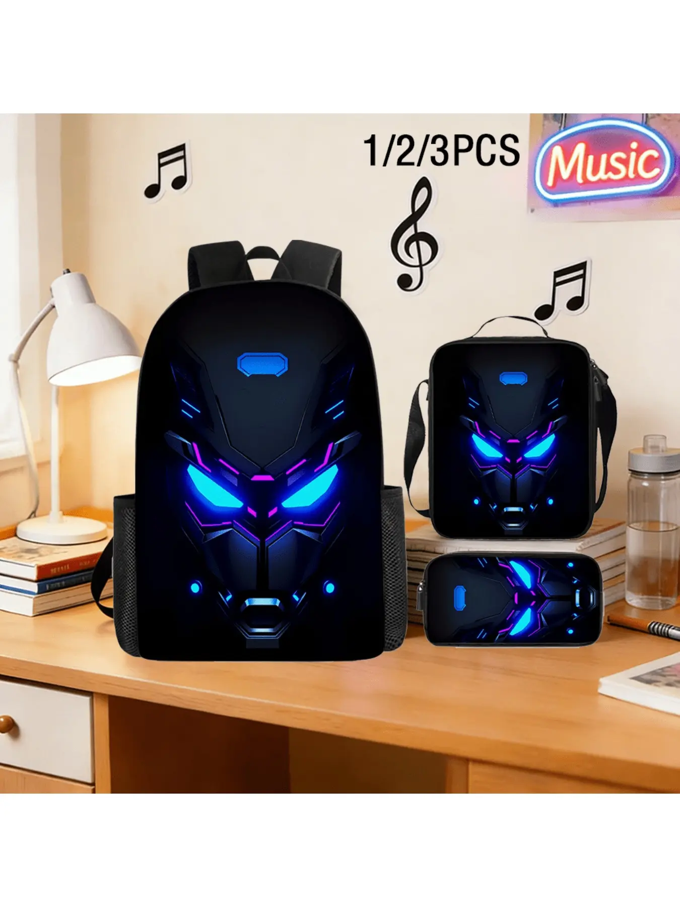 3pcs Robot Cartoon Backpack Set, Large Capacity Oxford Cloth Travel Backpack, Animated Guinness Theme, Lightweight Travel Backpack, Adjustable Shoulder Straps, Back-to-School Gift, Travel Essentials Backpacks