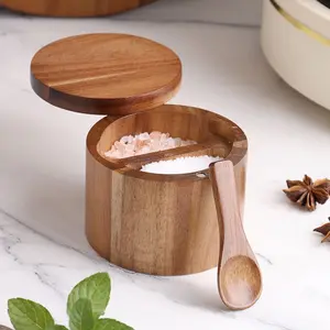 Vintage Wooden Spice Jar Set, Rosewood Material, Seasoning Organizer, Stores Salt Sugar Spices, Country Rustic Style Kitchen Decor, Spice Containers, Kitchenware, 1pc