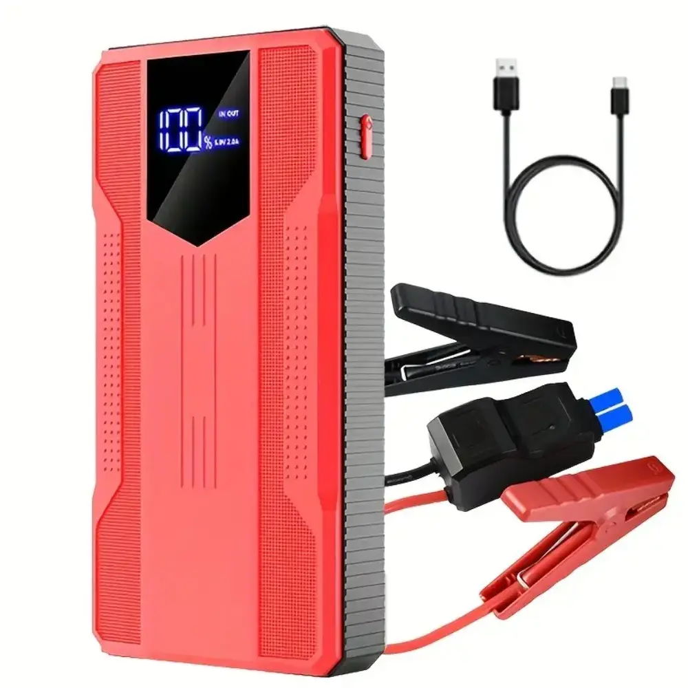12V Portable Car Jump Starter Battery Booster Pack, Auto Jump Box with LED Flashlight, USB Fast Charger for Phones, Safe for Gas & Diesel Vehicles