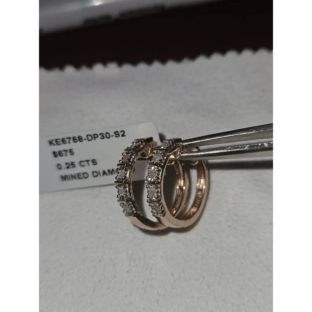 0.25ctw Mined Diamonds in solid S925 Sterling Silver with Plated Rose Gold Huggie Earrings