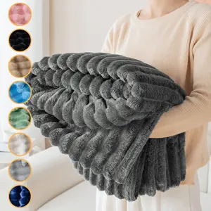 1pc Simple, soft and thick warm striped shawl blanket, artificial wool plush blanket, throw blanket, suitable for beds, sofas, office nap, camping and home decoration blankets, exquisite Christmas, birthday, Thanksgiving gift blankets