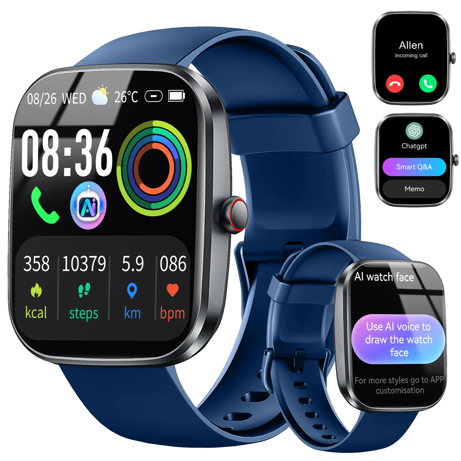 [DealsForYouDays] AI Smart Wristwatch (Wearable Tech), 1.91" HD LCD Display, ChatGPT, Bluetooth Calling, 110+ Sports Modes, Heart Rate/Sleep Monitoring, Calorie Tracker, IP68 Waterproof, Magnetic Charging, Built-in Speaker, for Android & iOS Devices, Phon