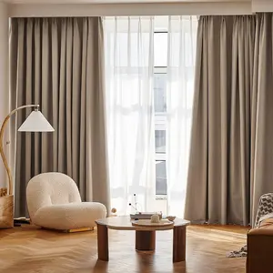 Double-Sided Thick Linen Heavy Curtain, Full Light Blocking, 100% Ultra-Fine Polyester, Cotton-Like Texture, Ideal for Living Room & Bedroom