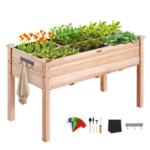 VEVOR Raised Garden Bed,  3.9 x 1.9 x 2.5 ft Wooden Planter Box, Elevated Outdoor Planting Boxes with Legs, for Growing Flowers/Vegetables/Herbs in Backyard/Garden/Patio/Balcony, Burlywood