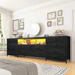 Fits 75" TV Stand Dresser For 65 70 75 Inch TV,63" W Dresser TV Stand For Bedroom With LED Lights & Power Outlets & 12 Drawers,Dresser For Bedroom Long Fabric Dresser Entertainment Center, Room Decor