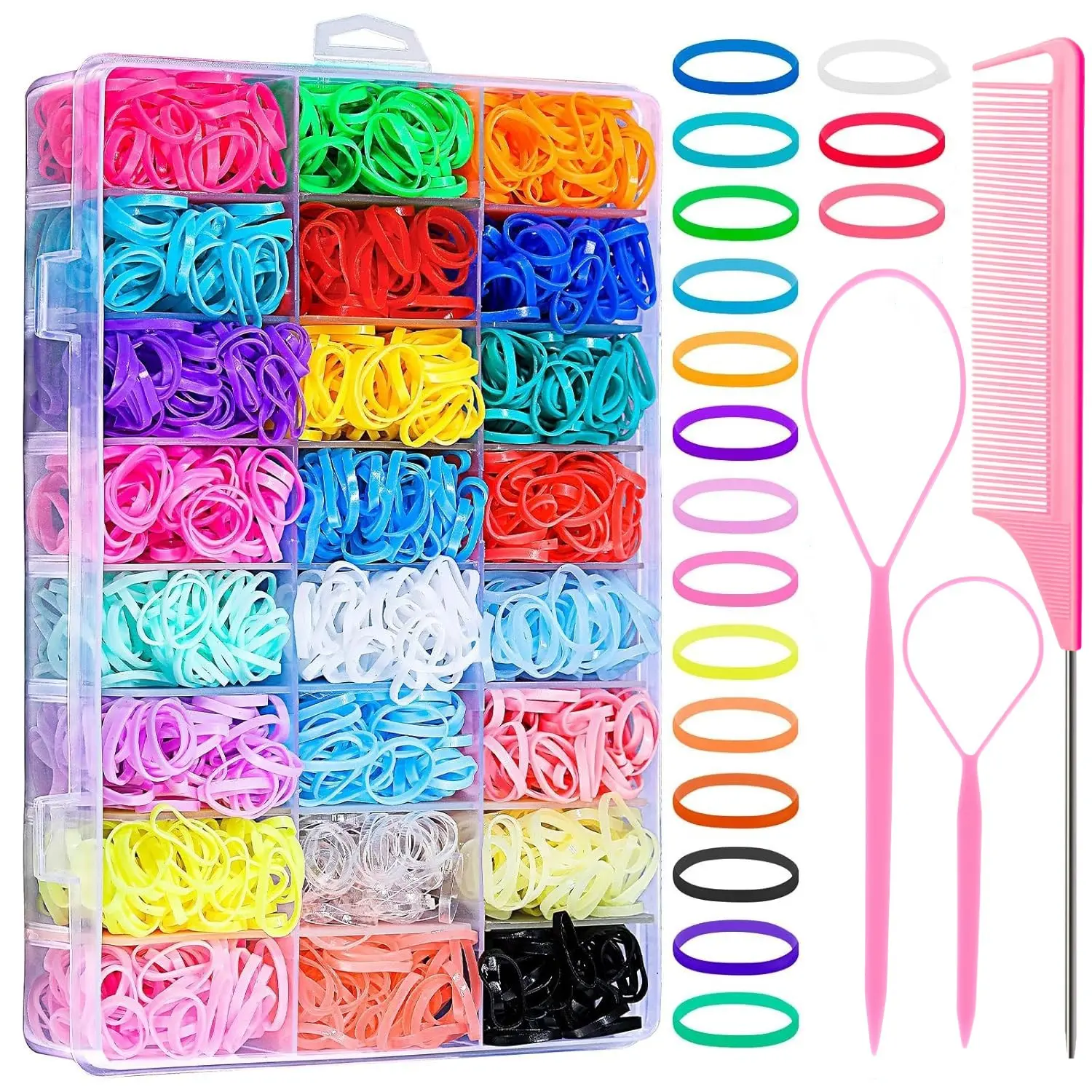 32-24 Color Mini Hair Bands and Hair Ties for Girls, Hair Accessories, Rubber Bands, Hair Styling Comb, Braiding Tool Set 32-24 Color Mini Hair Bands and Hair Ties for Girls, Hair Accessories, Rubber Bands, Hair Styling Comb, Braiding Tool Set