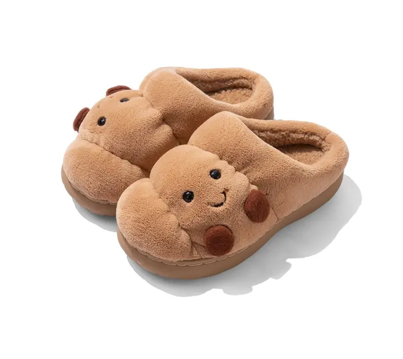 Woman Funny Croissant Slippers Cute Cartoon Pastry Design Fluffy Thick Plush Cozy Warm Slip-On Shoes Soft Non-Slip Sole, Indoor Outdoor Winter Home Footwear, Comfy Bedroom House Shoes, Unique Holiday Gift