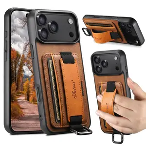 SUTENI Phone Case Wrist Strap Ring Buckle Faux Leather Card Holder Stand For iPhone 17 Pro Max 16 Plus 15 14 13 12 For Unisex Relatives Friends And Elders Holiday Gift