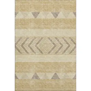 HomeRoots 676387 3 x 5 ft. Gold Taupe & Beige Southwestern Washable Machine Made Rectangle Area Rug with UV Protection