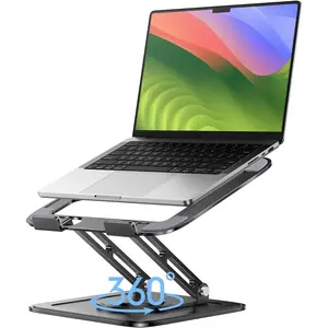 Adjustable Laptop Stand, Computer Stand with 360 Rotating Base, Ergonomic Laptop Riser Mount for Desk Foldable Protable Computer Desk Fits with MacBook Pro Air (10-16") - Black