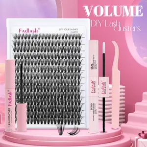 [FADLASH] Beginner Friendly Lash Kit with Bond Seal Tweezers Remover DIY Lash Clusters for Makeup