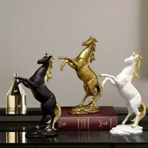 Standing Modern Luxury Horse Figurine, Resin Figurine Statue, Home Office Wealth Decoration, Home Decoration Accessories, Lucky Success Resin Sculpture, Business Gift Choice, Gold/silver/ Options