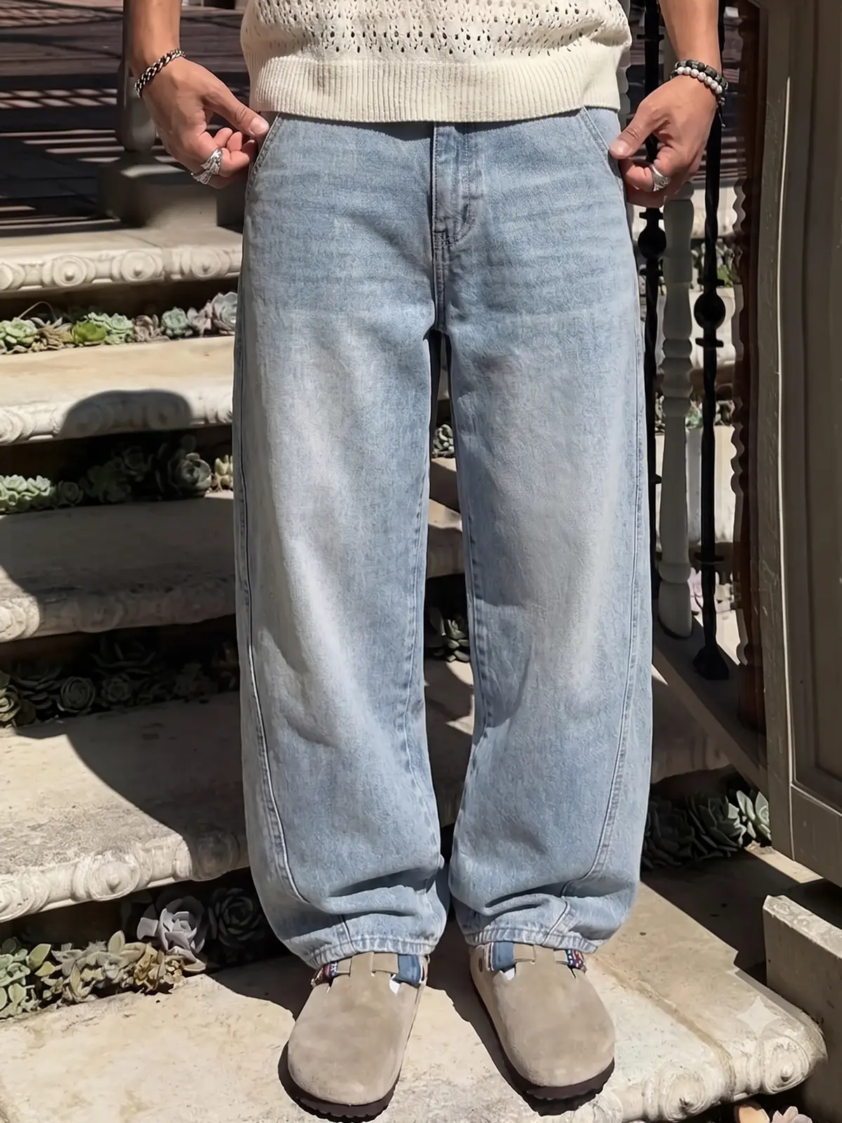 2-pack men’s long pants, men’s jeans, men’s cotton-blend jeans, loose straight wide-leg jeans.Retro washed design, available in multiple colors, suitable for everyday casual wear, school commuting, short trips, and holiday gatherings—ideal for a variety