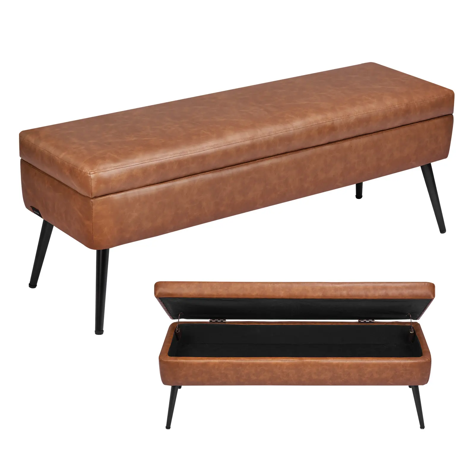 【SummerFinds】VEVOR Leather Storage Ottoman Bench, PU Leather Bench with Storage and Metal Legs, Upholstered Shoe Benches Seat for Entryway, Modern End of Bed Benches for Living Room, Dining Room, Hallway, Brown