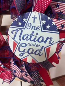 🇺🇸 One Nation Under God Patriotic Wreath – Designer Ribbon Door Wreath