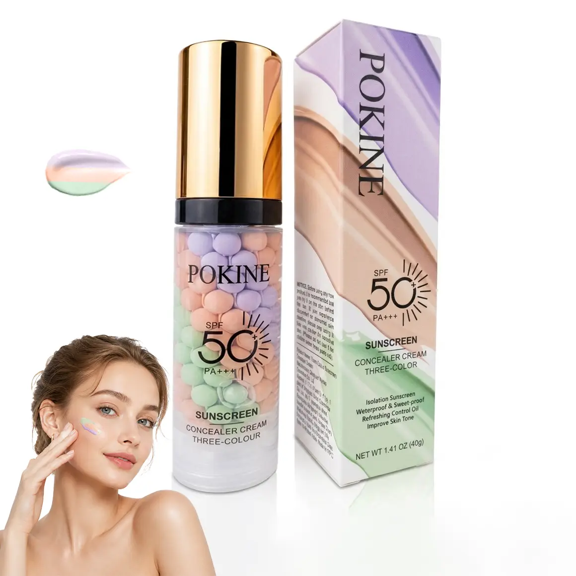 3-in-1 Color Correcting Primer Cream, SPF 50V, Brightening Hydrating Moisturizing Oil-Control Moisturizer, Waterproof Sweat Resistant For Natural No-Makeup Glow