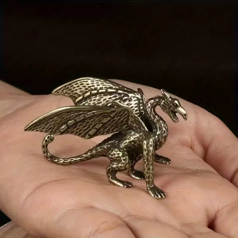 Vintage Brass Dragon Statue, Small Desktop Decorative Figurine, Animal Sculpture for Home Decoration, Retro Style Ornament