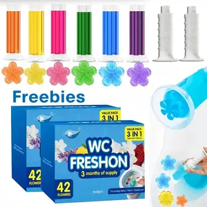 2*42pc Flowers! 3-Tubes Toilet Gel Stamp Box Deodorizing Bathroom Freshener with Flower Scent - Keeps Toilet Clean & Fresh for 3 Months