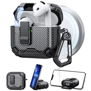 Protective Case Compatible with Apple AirPods 4 Series Bluetooth-compatible Earphones, Carbon Fiber Texture Design, Durable & Stylish Accessory, Protection, Charging, Audio