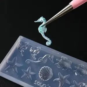 Ocean Theme Silicone Nail Art Molds, 2pcs Set, Durable, Easy Release, Cute Oceanic Designs, Shell, Starfish, Shark, Anemone, Resin Mold, Phone Case Decor