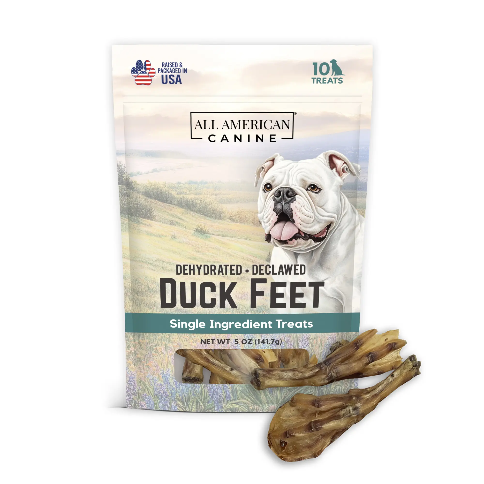 Duck Feet Natural Single Ingredient 10 Chewy Digestible Low-Fat Dehydrated Dog Treats for Training, Rewarding, Teeth Cleaning Food for dogs. Dental, great for teeth., Gluten Free, Organic, All American Canine