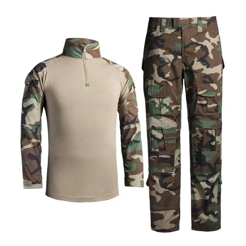 Men's Tactical Uniform Set with Camouflage Reflective Jacket and Pants in Water-Repellent Polyester-Cotton Fabric with Cargo Pockets, Long Sleeve, Menswear, Belt, Foam, Workwear, Zippers, Layer