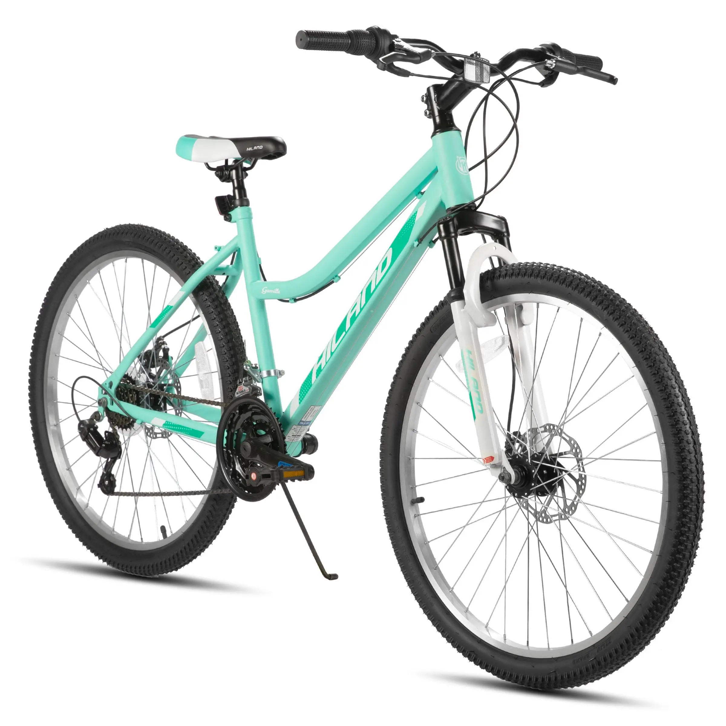 Hiland Women's 26-Inch Low Aluminum Frame Mountain Bike - 21 Speed, Suspension Fork, 85% Pre-Assembled (Easy to Assemble), 15.2kg, All Seasons, Beginner-Friendly for 5'-6' Tall Adults (Trail Riding, Mountain Biking)