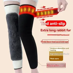 Unisex Faux Sherpa Knee Sleeves with Adjustable Straps Thickened Extended Warmers Non-Slip Arthritis Joint Support for Elderly Cold Weather