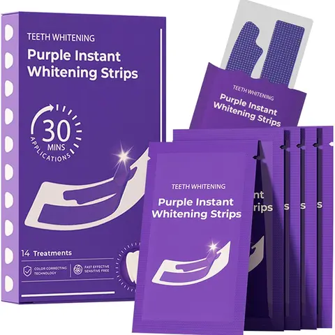 Sensitive Mint Whitening Teeth Strips - Purple Teeth Whitening, 28 Strips (14 Treatments) Daily Oral Care Stain Cleaner & Brightening Booster for Adults