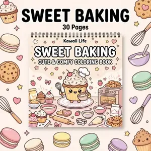 Kawaii Coloring Book for Kids and Adults - Sweet Baking Theme, 30 High-Quality Opaque Pages, Stress Relief & Relaxation, Vivid Illustrations & Clear Lines, Beginner-Friendly Activity, Perfect Gift for Easter, Birthdays, Holidays & Christmas