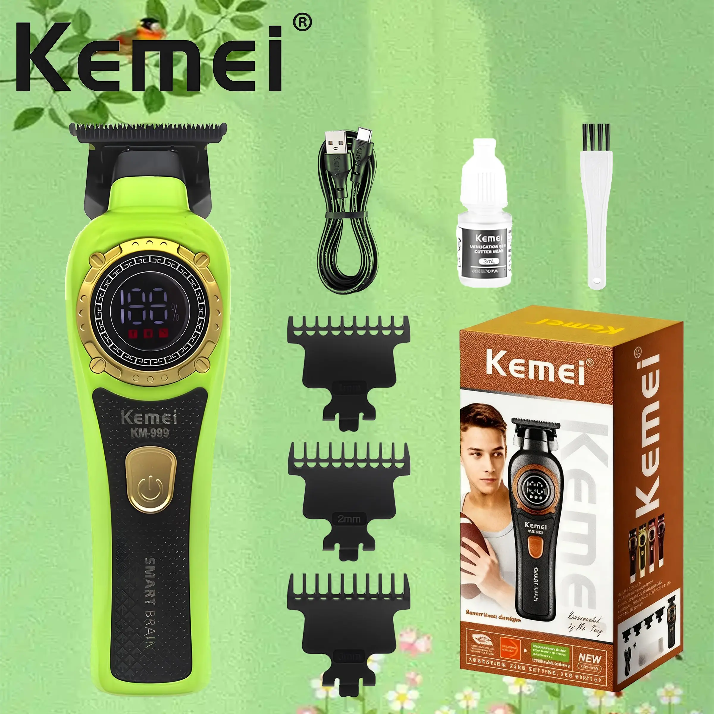 Komeo Km-999 Men's Electric Hair Trimmer, Portable Hair Trimmer, Wireless Hair Trimmer, Cordless Hair Clippers, USB Rechargeable Professional Grooming Clipper, Ergonomic Handle, Precision Motor, Personal Care Tool