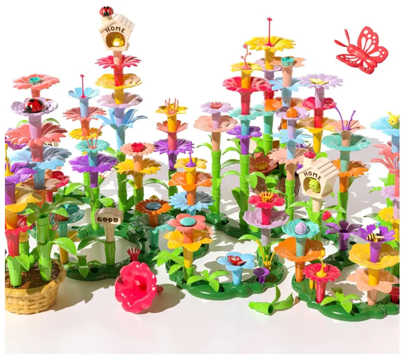 224 PCS Flower Garden Building Toys for Girls Toys, Educational STEM Toy and Preschool Garden Play Set for Toddlers 3 4 5 6 7 Year Old Kids Boys Girls, Flower Stacking Toys for Kids Age 3-6