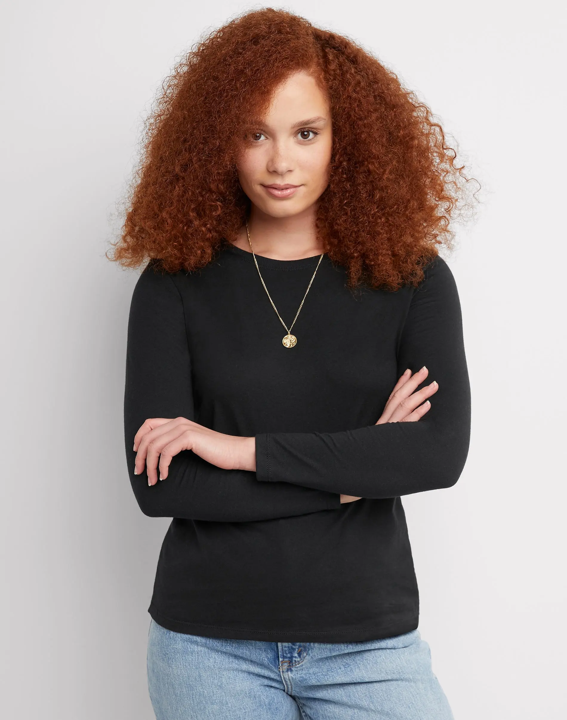 Hanes Women's Long Sleeve Cotton T-shirt O9133 Comfortable Fit Soft Stretch Crewneck Lightweight Top