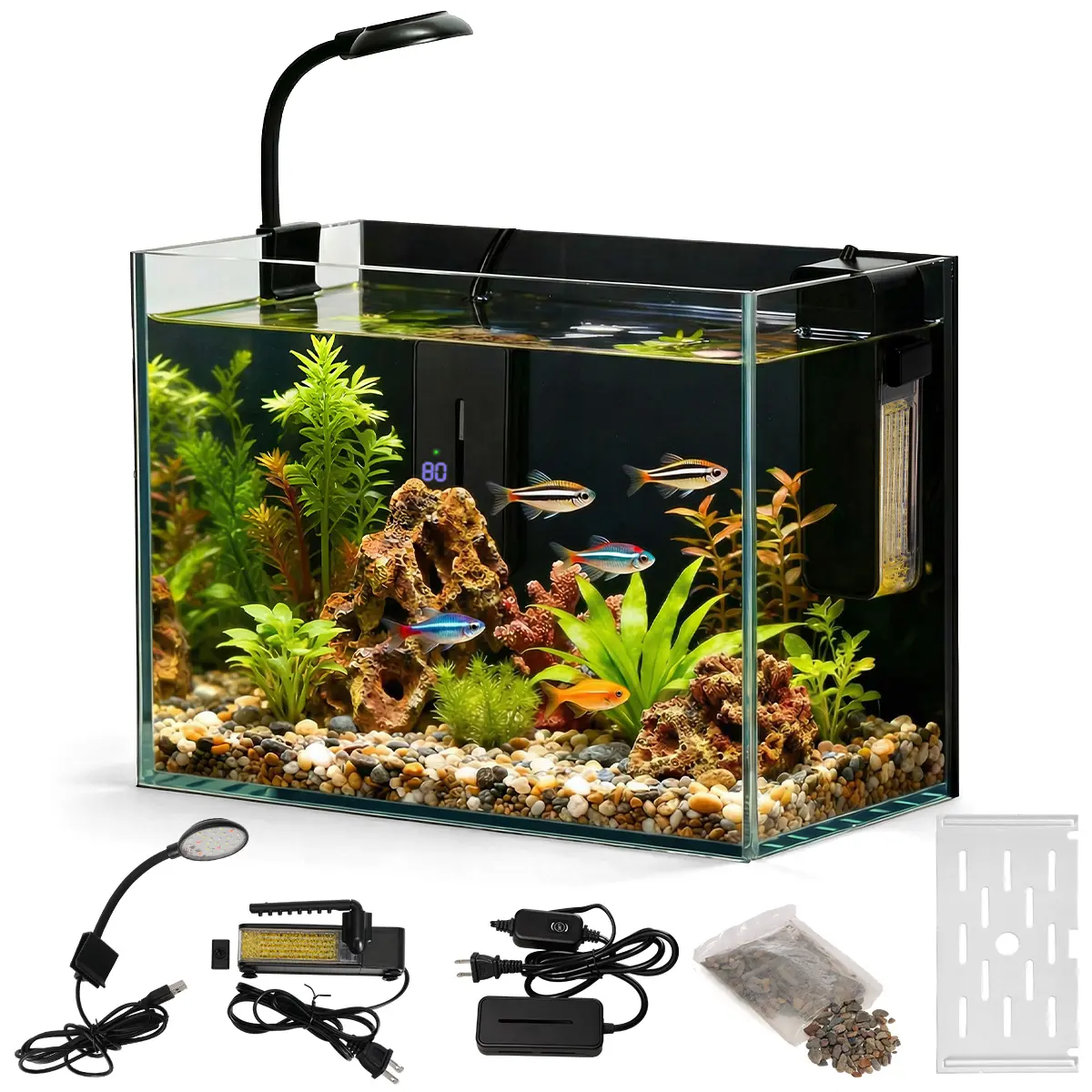 PAWGIANT 2.5 Gallon Nano Nature Aquarium Kit with Smart Temperature Controller, Ultra-Clear Rimless Desktop Fish Tank with Light and Silent Multi-Layer Filter, Small Tank with Temp Display for Beta, S, dealsforyou, summerwins, restock, dealsforyoudays