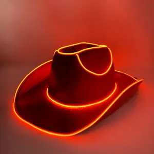 Masque Party LED Light Up Cowboy Cowgirl Hat with Neon Light Up Options, 3 Lighting Options, Polyester, Custom Color and Embellishments Available