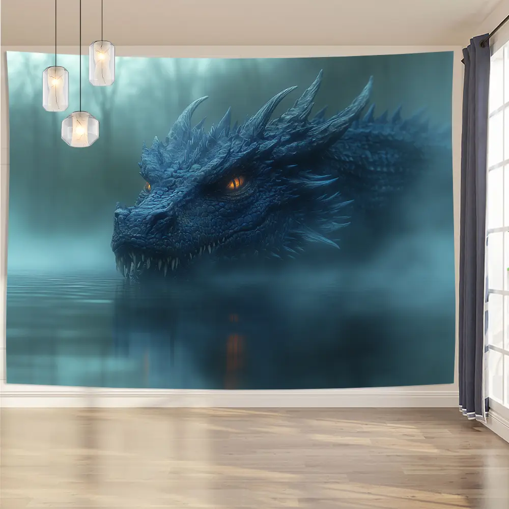 Water Dragon Tapestry Fantasy Creature Backdrop Mythical Theme Wall Hanging Photography Background Art Decor for Living Room Bedroom Indoor Outdoor Party Decoration