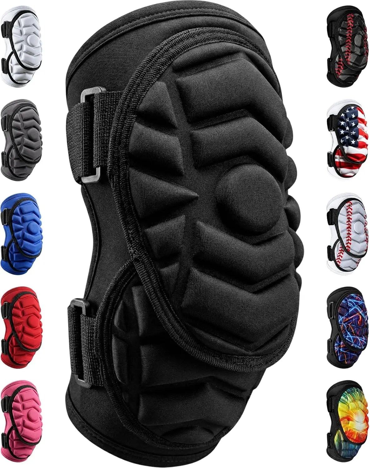 Exxact Sports Defender Plus Elbow Guard - Softball & Baseball Batters' Elbow Pads for Youth & Adults with Adjustable Straps (Black)