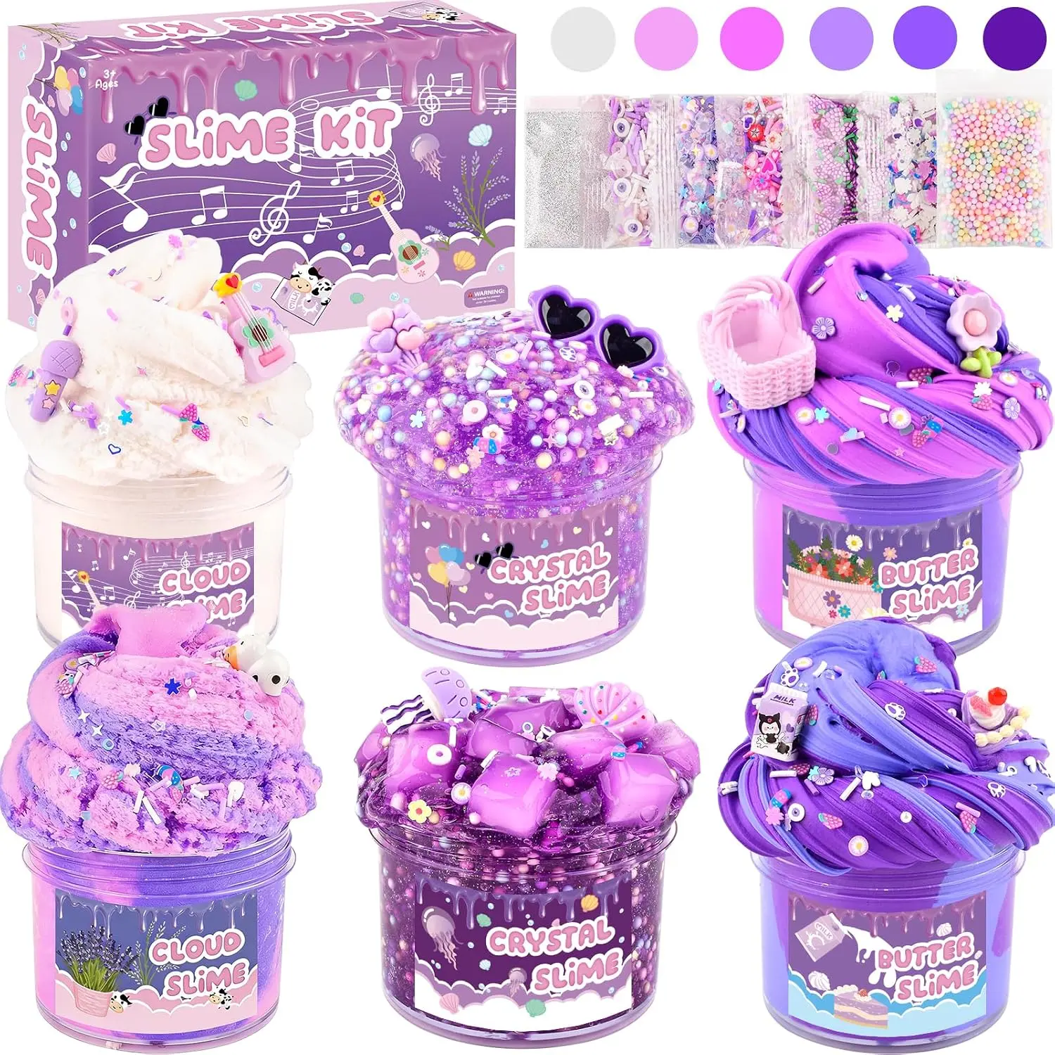 Halloween Fall Gift 6 Pack Slime Kit, Purple Dream Slime Kids, Cloud Butter & Clear Slime, Party Favors, Toys for Girls Boys Ages 5 6 7 8 9 10 11 12, Goodie Bag Stuffers, Birthday Gift Ideas Cute Stuff