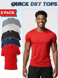 Men's Solid & Plaid Print Short Sleeve Tee, Quick Drying Breathable Sports T-shirt, Casual Comfy Top for Daily Wear
