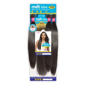 Janet Collection Virgin Remy Human Hair Melt Blue Natural Straight 3pcs with 4X5 HD Free Part Lace Frontal Closure