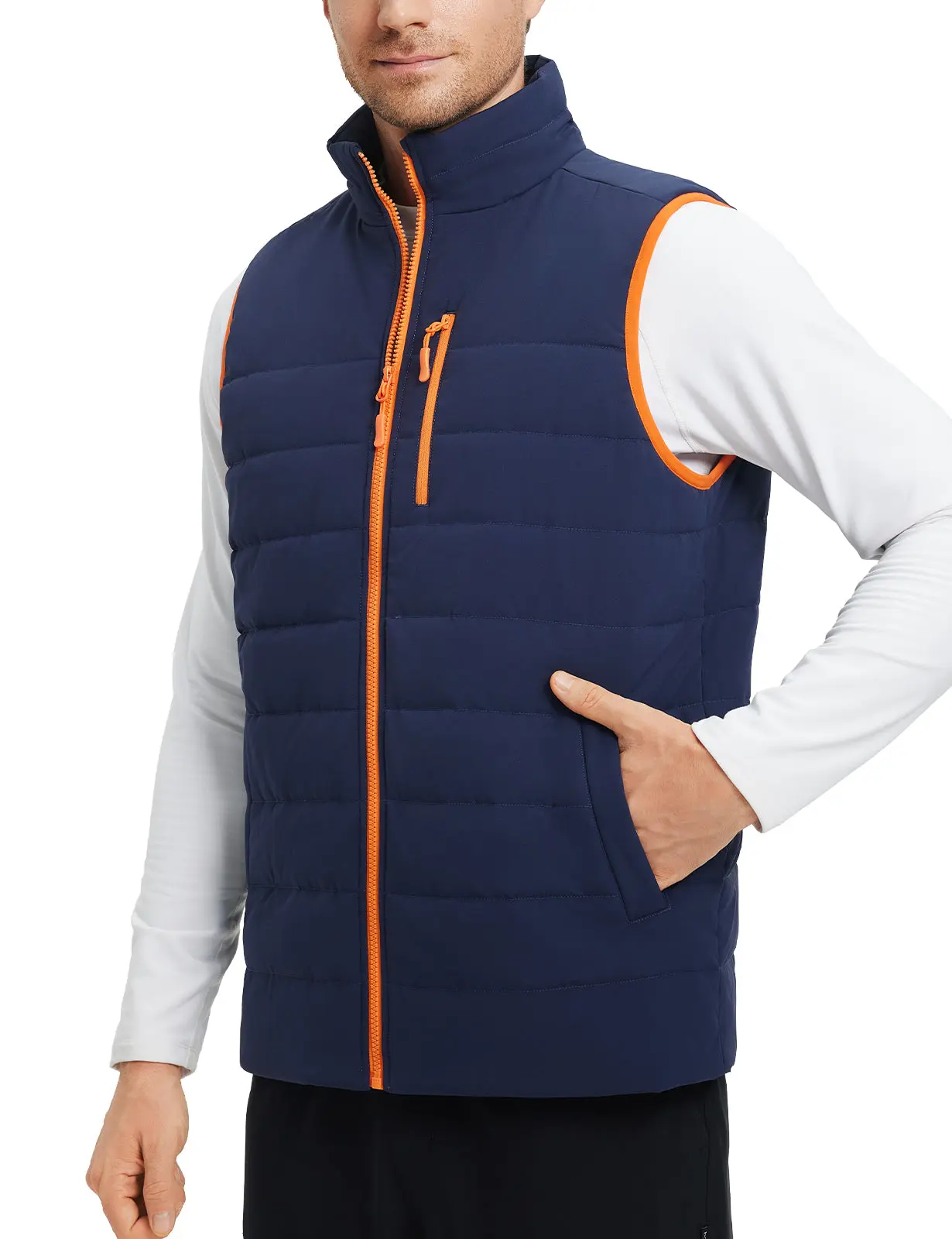 Baleaf Men's Lightweight Warm Puffer Vest, Zip-Up Casual Clothes with Fleece Fabric, Innovative Seam Technology, Clumping Resistant, Sleeveless Pockets Outerwear for Hiking, Golf