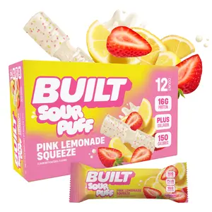 Official BUILT Bar, Sour Puff Protein Snack Bars, Pink Lemonade Squeeze, 16g Protein, 150 Calories, Collagen, Sweet, Tangy, Soft Marshmallowy Texture, Perfect for On-The-Go Snacking, 12 Count Box