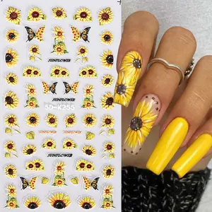 Sunflower Pattern Nail Art Sticker (4 Counts/set), Self Adhesive Matte Finish Nail Decals For Girls, DIY Nail Art Decoration for Women & Girls, Flower Design Nails, Nail Stickers