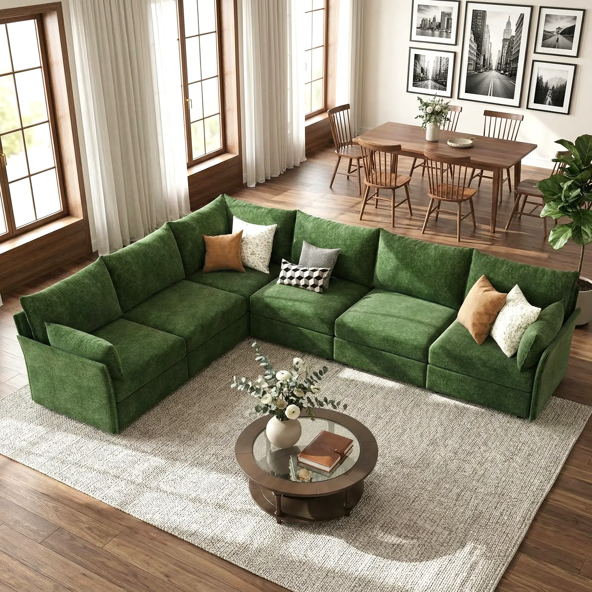 ABCASA L-Shaped Modern Modular Sectional Couch, 6-Seater Cloud Chenille Fabric Corner Couch, Deep-Seat Upholstered Living Room Sofa with Stylish Comfort Design, Chenille Fabric Couch