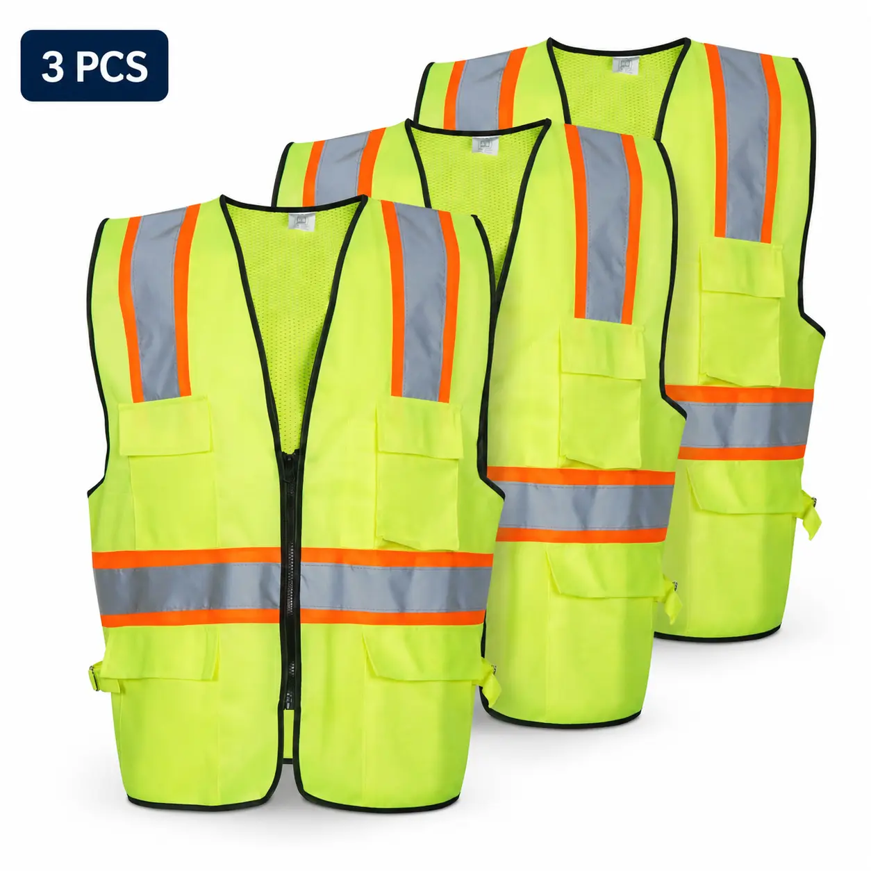 High Visibility Reflective Safety Vest – Two-Tone Design with Zipper & Multi Pockets, ANSI Class 2 Compliant, Yellow with Orange Trim